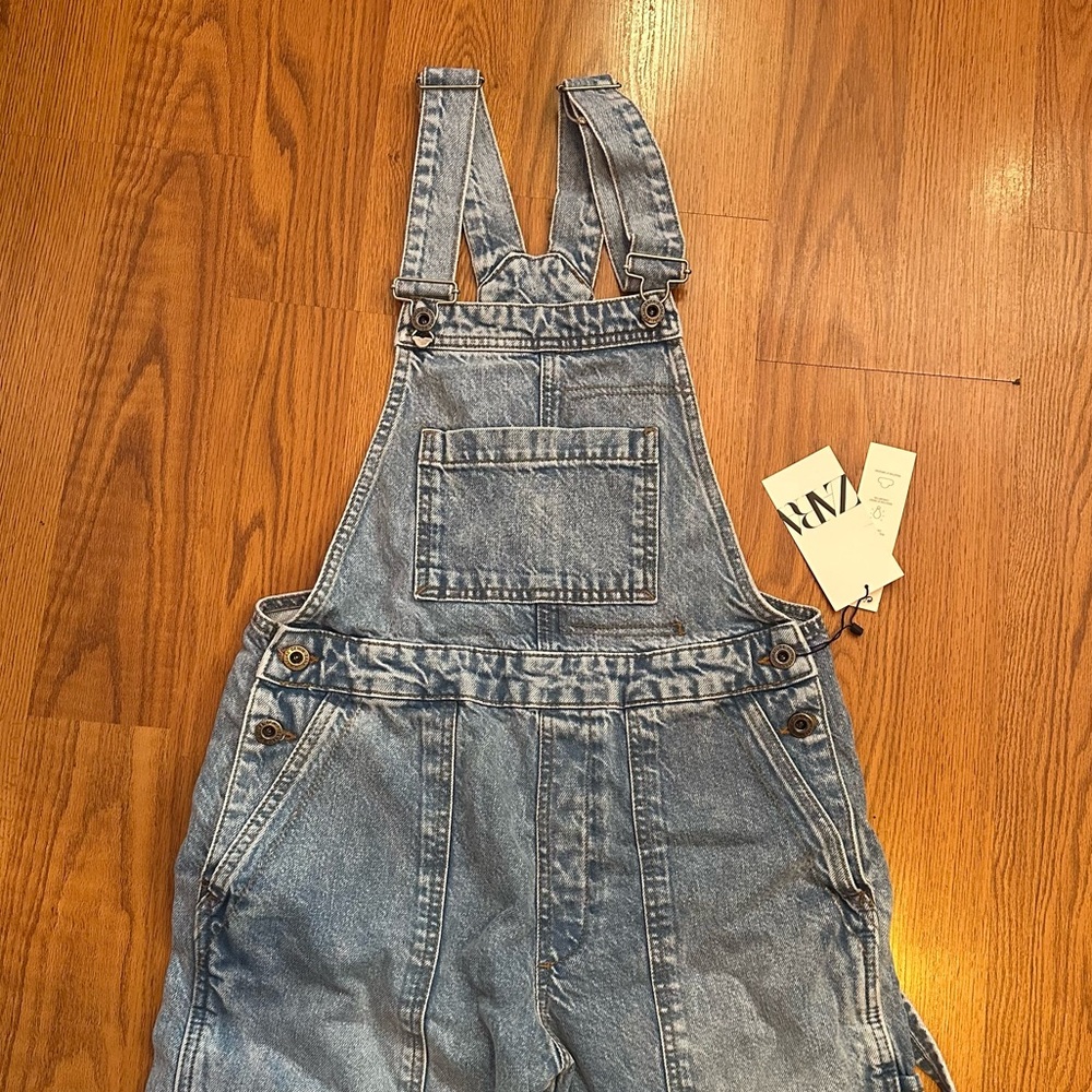 Zara Denim carpenter overalls light wash